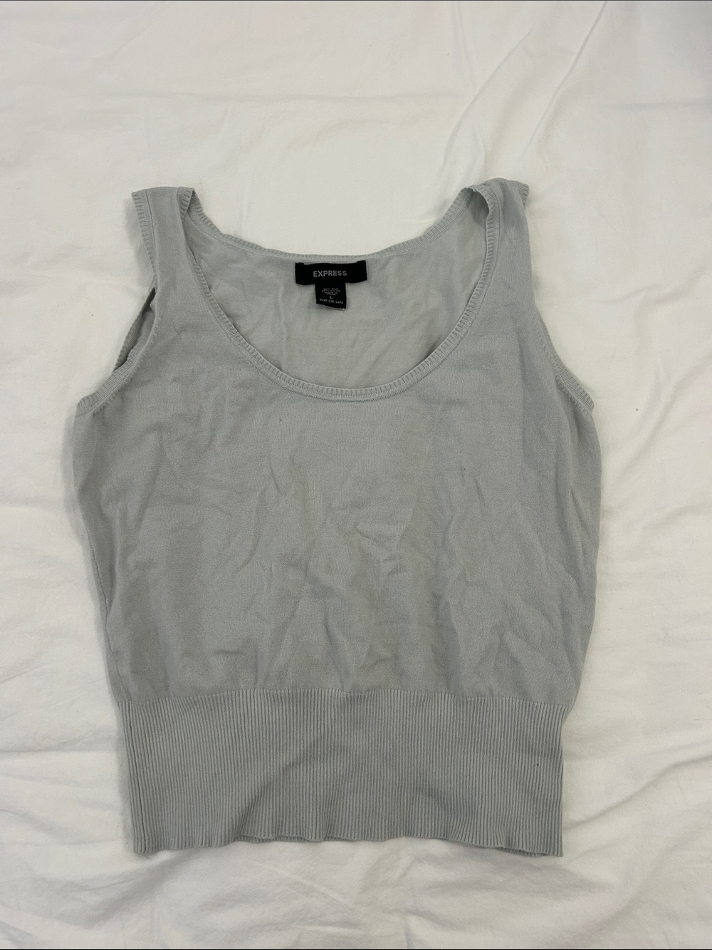Vintage Express Pale Blue/Gray Ribbed Scoop Neck Tank